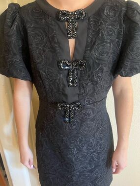 Blu Pepper Black Mini Dress with Beaded Bow Accents